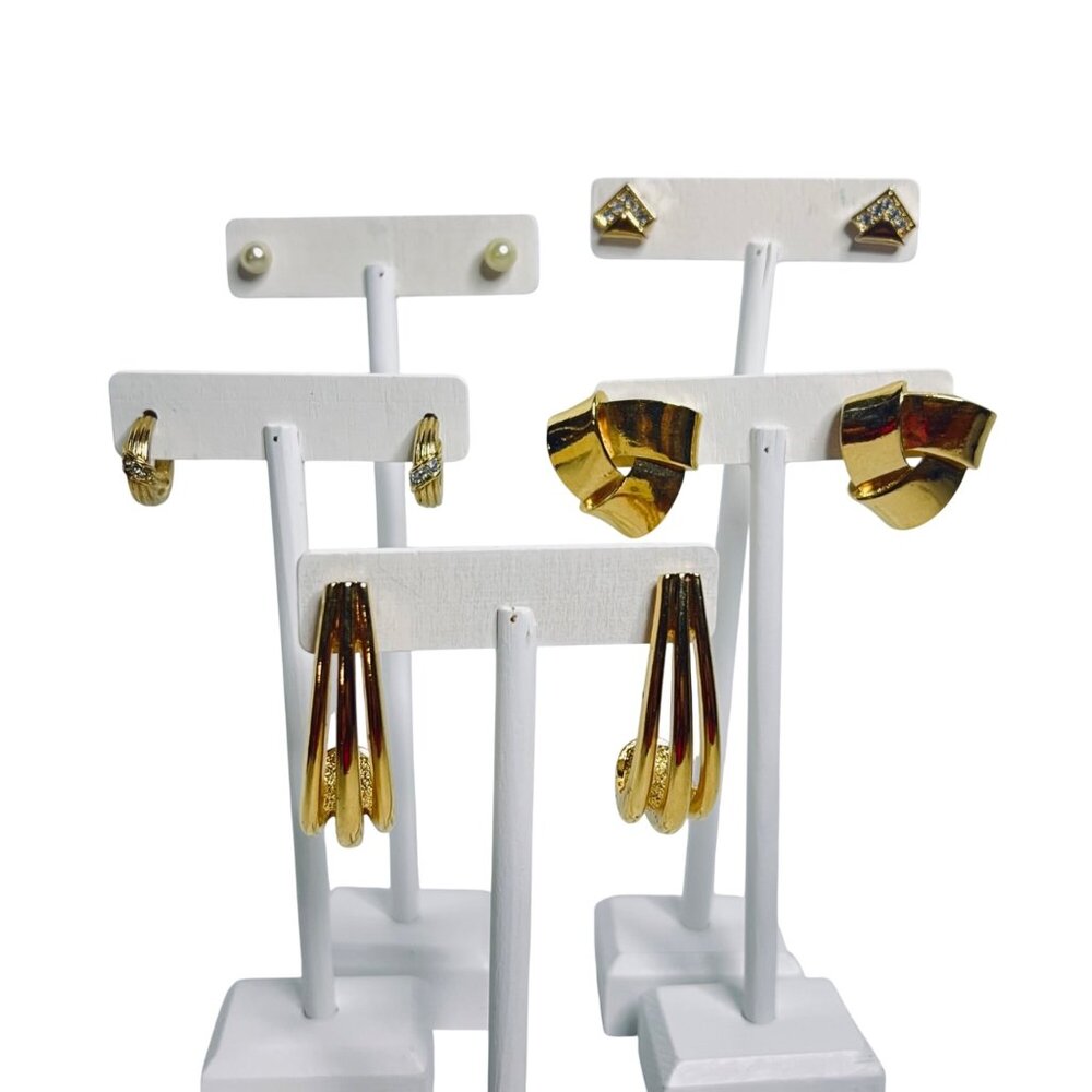 Lot Of 5 Gold Tone Pierced Earrings Including Studs Hoops & Drop Styles (6104)